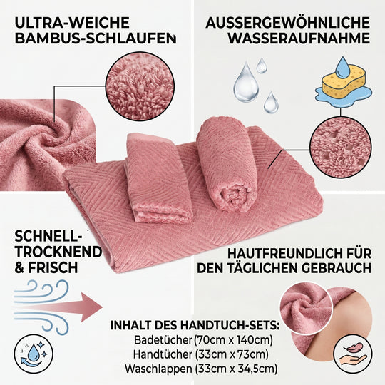 LIVMORE Bambus-Handtuch-Set mit Baumwoll-Grundgewebe, unifarben, 3-teilig, Lila