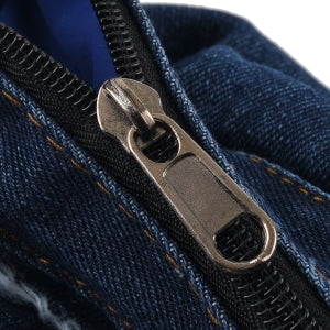 Crossbody-Tasche in Denim-Optik mit verstellbarem Schulterriemen, 2 Reißverschlussfächern, 24x20x8,5cm, Dunkelblau