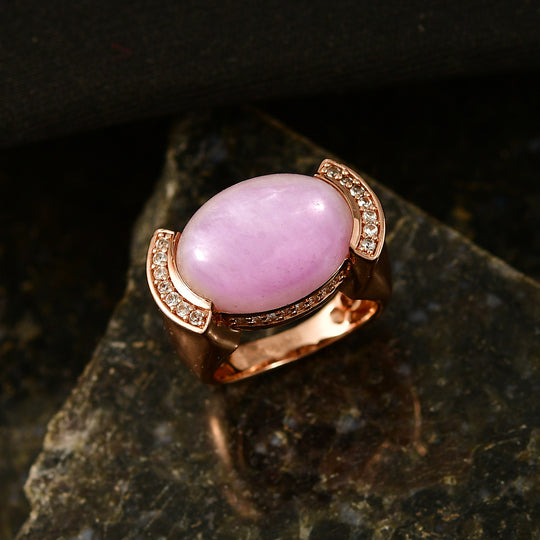 EVER TRUE Kunzit, Weißer Zirkon Ring Nickelfreies Messing (Größe 18.00) ca. 11,77 ct