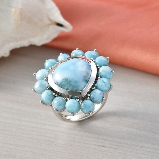 D'Joy Larimar Ring 925 Silber rhodiniert (Größe 21.00) ca. 22,58 ct