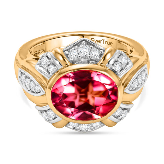 EVER TRUE Sonnenblüte Sunset Quarz Triplette, Weißer Zirkon Ring Nickelfreies Messing Bicolor (Größe 18.00) ca. 4.32 ct