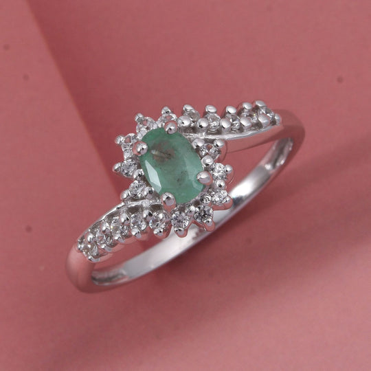 D'Joy Socoto Smaragd, Weißer Zirkon Ring 925 Silber Rhodiniert (Größe 20.00) ca. 1,05 ct