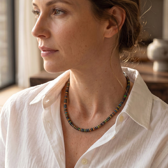 Schwarze Opal Halskette, 45cm 925 Silber rhodiniert - 45 ct.