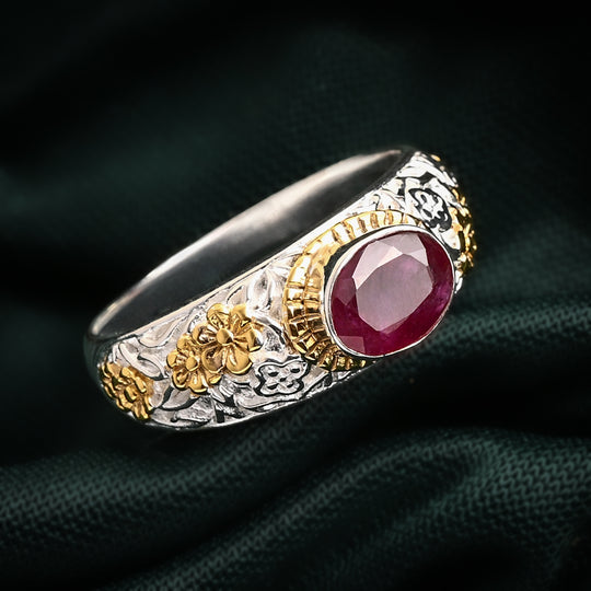 D'Joy Royal Bali - Afrikanischer Rubin (Fissure gefüllt) Ring 925 Silber (Größe 21.00) ca. 1.89 ct