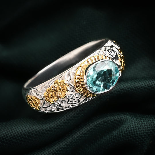 D'Joy Royal Bali - Blauer Apatit Ring 925 Silber (Größe 21.00) ca. 1.35 ct