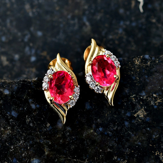 D'Joy Sunset Quarz Triplette, Weißer Zirkon Ohrringe 925 Silber 750 Gelb Vergoldet ca. 3.29 ct