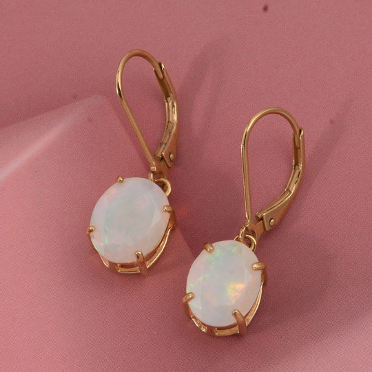 D'Joy AA Natürlicher, äthiopischer Welo Opal Ohrringe 925 Silber 750 Gelbgold Vermeil ca. 3.03 ct