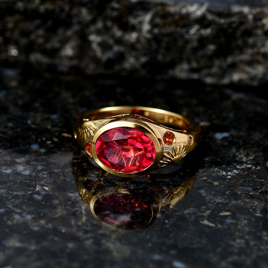 EVER TRUE Sonne und Himmel Sunset Quarz Triplette, Salamanca Feueropal Ring Nickelfreies Messing (Größe 20.00) ca. 2.95 ct