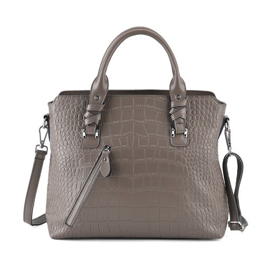 Leder-Handtasche mit Kroko-Prägung und Schulterriemen, 34 x 10 x 30 cm, Bordeauxrot
