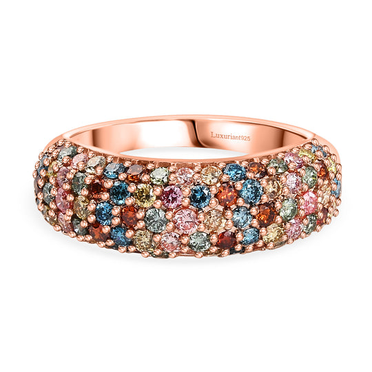LUXURIANT DIAMOND - Lab Grown Mehrfarbig Diamant SI, Lab Grown Grüner Diamant Ring 925 Silber 750 Roségold Vermeil (Größe 21.00) ca. 1.50 ct
