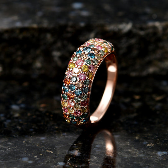 LUXURIANT DIAMOND - Lab Grown Mehrfarbig Diamant SI, Lab Grown Grüner Diamant Ring 925 Silber 750 Roségold Vermeil (Größe 21.00) ca. 1.50 ct
