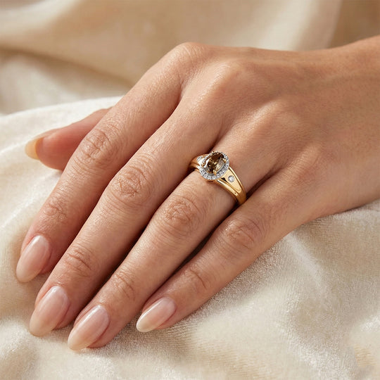 D'Joy AA Natürlicher goldener Tansanit, Moissanit Ring 925 Silber 750 Gelbgold Vermeil (Größe 18.00) ca. 0,81 ct