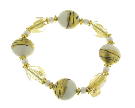 IL MURANO DI FRANCESCA - Blaues Murano aus Italien, Glas Armband, flexible (ca. 18 cm), Nickelfreies Messing vergoldet