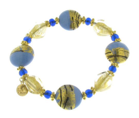 IL MURANO DI FRANCESCA - Blaues Murano aus Italien, Glas Armband, flexible (ca. 18 cm), Nickelfreies Messing vergoldet