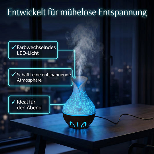 LIVMORE Luftbefeuchter und Aromadiffusor mit 7 ätherischen Ölen, LED Farbwechsel, 200 ml, Kaffee