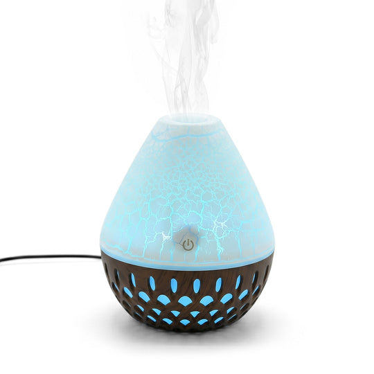 LIVMORE Vulcano Luftbefeuchter und Aromadiffusor mit 7 ätherischen Ölen, LED Farbwechsel, 200ml, Dunkelbraun