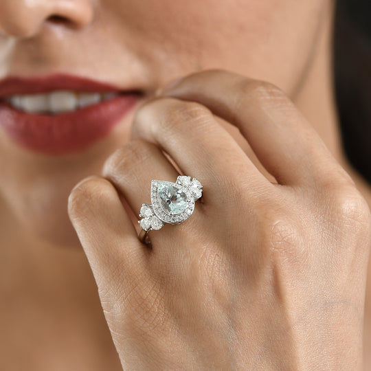 D'Joy AA Aquamarin, Moissanit Ring 925 Silber Rhodiniert (Größe 17.00) (10-16 Werktage Lieferzeit) ca. 3,24 ct