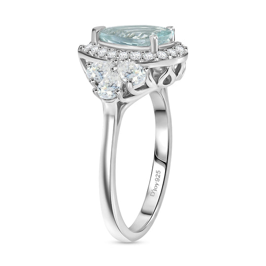 D'Joy AA Aquamarin, Moissanit Ring 925 Silber Rhodiniert (Größe 17.00) (10-16 Werktage Lieferzeit) ca. 3,24 ct