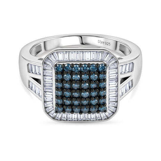 D'Joy Blauer Diamant, Weißer Diamant Ring 925 Silber rhodiniert (Größe 17.00) ca. 1,00 ct