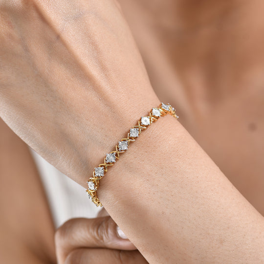 D'Joy Weißer Diamant Armband ca. 19 cm 925 Silber Rhodiniert ca. 0,25 ct.