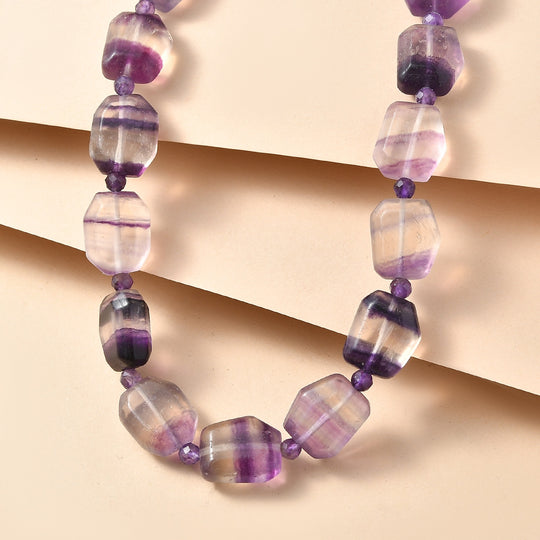 EVER TRUE Mehrfarbiger Fluorit, Afrikanischer Amethyst Halskette ca. 45 cm Nickelfreies Messing 750 Vergoldet ca. 315.00 ct
