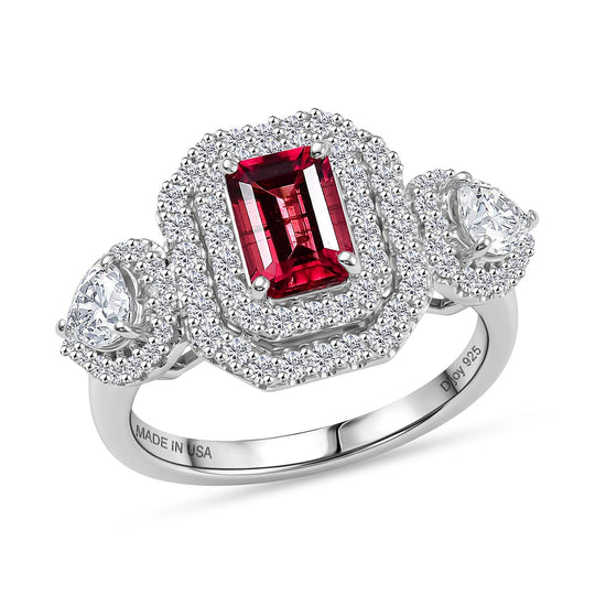 D'Joy AA Rubellit, Moissanit Ring 925 Silber Rhodiniert (Größe 18.00) ca. 2,16 ct