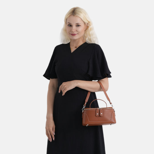 Echtleder City Crossbody-Tasche mit Tragegriff, Rot, 23.5x12x10 cm