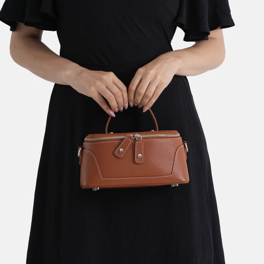 Echtleder City Crossbody-Tasche mit Tragegriff, Rot, 23.5x12x10 cm