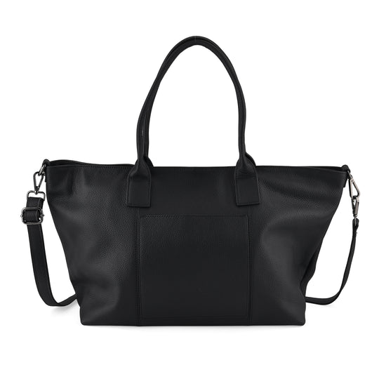 Echtleder-Schultertasche, Shopper-Design, Reißverschluss, abnehmbarer Schulterriemen, 38x17x30 cm, Schwarz