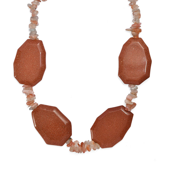 EVER TRUE Gold Sandstein, Sonnenstein Halskette ca. 45 cm Nickelfreies Messing Platiniert ca. 490.00 ct
