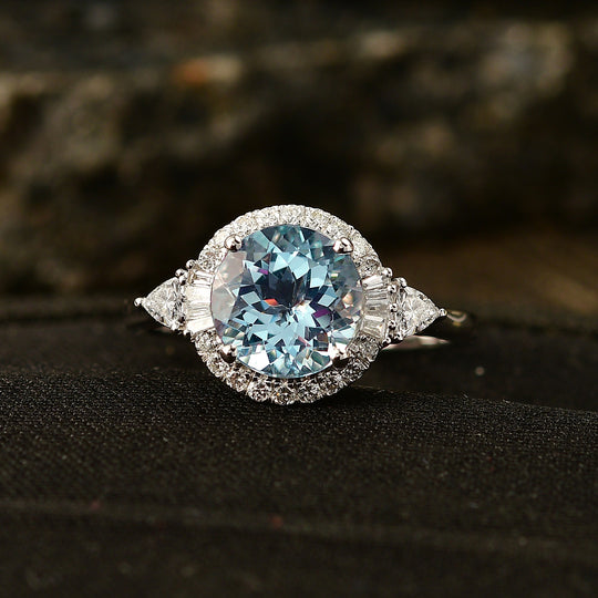LUXURIANT (10-16 Werktage Lieferzeit) 2,93 ct. AAA Aquamarin und Labor Diamant Ring in 417 Weißgold