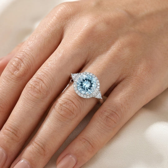 LUXURIANT (10-16 Werktage Lieferzeit) 2,93 ct. AAA Aquamarin und Labor Diamant Ring in 417 Weißgold
