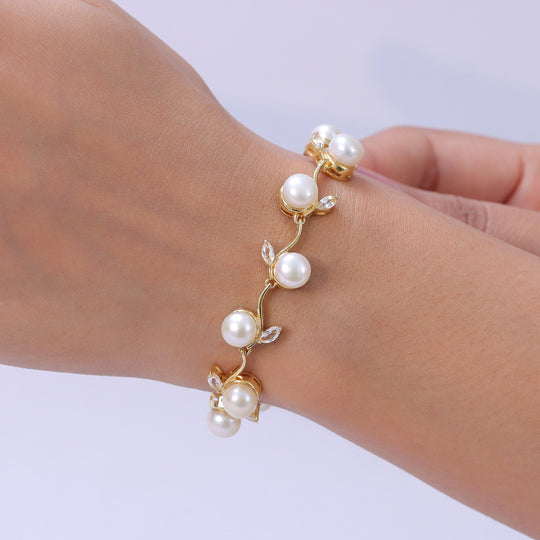 EVER TRUE Süßwasser Perle (7-7.5 mm), Weißer Topas Armband ca. 19 cm Nickelfreies Messing 33.56 ct