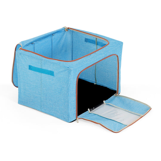 LIVMORE Kleiderschrank-Aufbewahrungsbox aus Leinen-Baumwoll-Mix, faltbar, 50 x 40 x 33 cm, blau