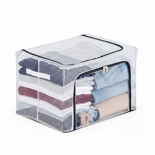 LIVMORE Kleiderschrank-Aufbewahrungsbox aus Leinen-Baumwoll-Mix, faltbar, 50 x 40 x 33 cm, blau