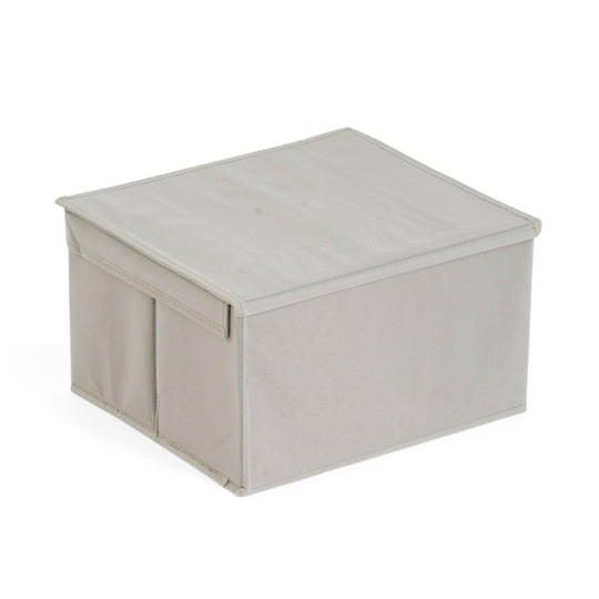 LIVMORE Aufbewahrungsbox aus Vliesstoff und Karton mit Deckel, 35x30x20cm, Weiß