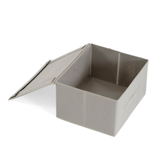 LIVMORE Aufbewahrungsbox aus Vliesstoff und Karton mit Deckel, 35x30x20cm, Weiß