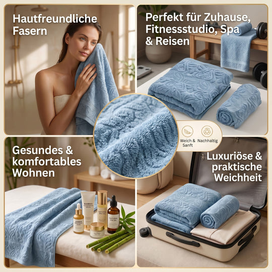 2er Set Bambus-Handtücher, Bambusschlinge, Baumwollbasis, Handtuch 40x90 cm 120 g, Badetuch 140x70cm, Blau