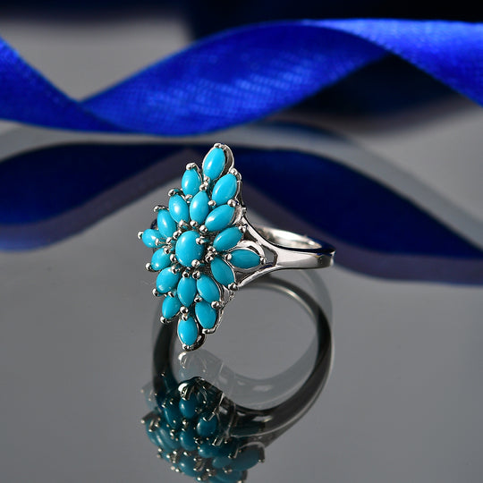 D'Joy Sleeping Beauty Türkis Ring 925 Silber Rhodiniert (Größe 18.00) ca. 1,68 ct