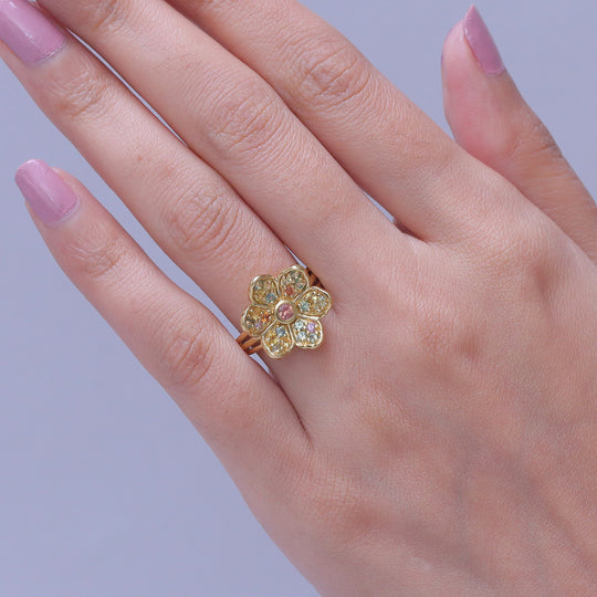D'Joy Mehrfarbiger Saphir Ring 925 Silber 750 Gelbgold vermeil (Größe 19.00) ca. 1.15 ct