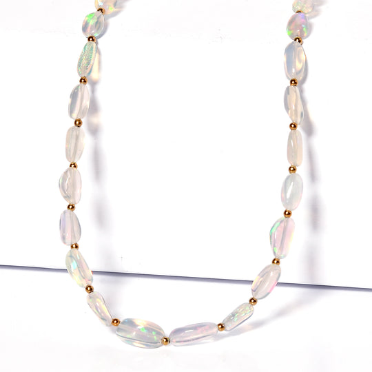 D'Joy AAA Natürlicher, äthiopischer Welo Opal Halskette ca. 45 cm 925 Silber 750 Gelbgold vermeil ca. 36,00 ct.