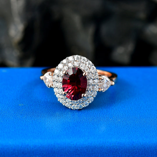 D'Joy AA Rosa Granat, Moissanit Ring 925 Silber 750 Roségold vermeil (Größe 17.00) (10-16 Werktage Lieferzeit) ca. 2,71 ct