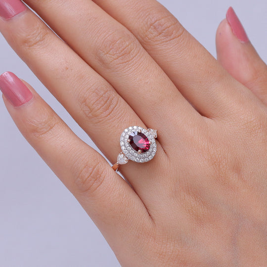 D'Joy AA Rosa Granat, Moissanit Ring 925 Silber 750 Roségold vermeil (Größe 17.00) (10-16 Werktage Lieferzeit) ca. 2,71 ct