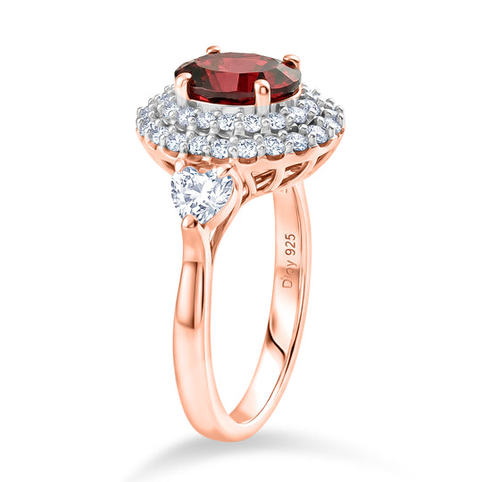 D'Joy AA Rosa Granat, Moissanit Ring 925 Silber 750 Roségold vermeil (Größe 17.00) (10-16 Werktage Lieferzeit) ca. 2,71 ct