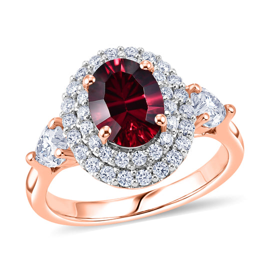 D'Joy AA Rosa Granat, Moissanit Ring 925 Silber 750 Roségold vermeil (Größe 17.00) (10-16 Werktage Lieferzeit) ca. 2,71 ct