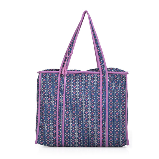 LIVMORE Stepp-Shopper mit Reißverschluss und langen Henkeln, 45 x 43 x 15 cm, Blau