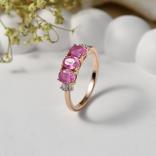 D'Joy Ilakaka Rosa Saphir (Fissure gefüllt), Weißer Diamant Ring 925 Silber 750 Roségold vermeil (Größe 18.00) ca. 1,67 ct