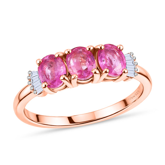 D'Joy Ilakaka Rosa Saphir (Fissure gefüllt), Weißer Diamant Ring 925 Silber 750 Roségold vermeil (Größe 18.00) ca. 1,67 ct