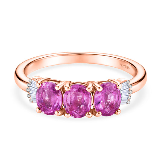 D'Joy Ilakaka Rosa Saphir (Fissure gefüllt), Weißer Diamant Ring 925 Silber 750 Roségold vermeil (Größe 18.00) ca. 1,67 ct