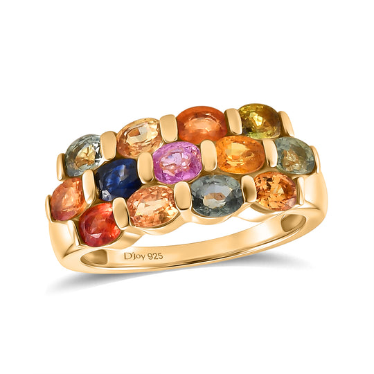 D'Joy Mehrfarbiger Saphir, Rosa Saphir Ring 925 Silber 750 Gelbgold vermeil (Größe 21.00) ca. 3.26 ct